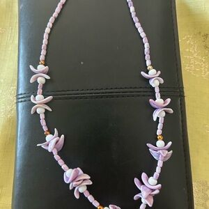 Vintage natural Puka Shell Lavender Beaded Necklace - Women Jewelry